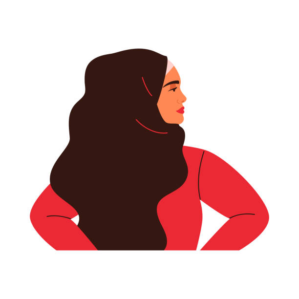 bildbanksillustrationer, clip art samt tecknat material och ikoner med ung arabisk kvinna står i profil. - iranian girl
