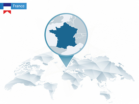 Abstrakt Rundad Världskarta Med Fäst Detaljerad Frankrike Karta