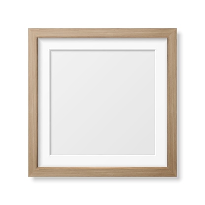 Vector 3d Realistic Square Brown Wooden Simple Modern Frame Icon Closeup Isolated on White Wall Background with Window Light. It can be used for presentations. Design Template for Mockup, Front View