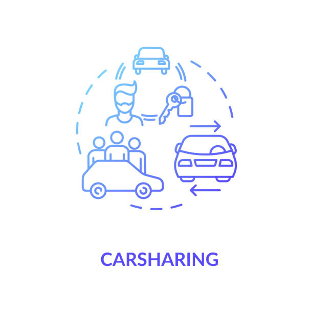 Car sharing blue gradient concept icon Car sharing blue gradient concept icon. Vehicle rental service. Collective ride on automobile. Transport exchange idea thin line illustration. Vector isolated outline RGB color drawing uber driver stock illustrations