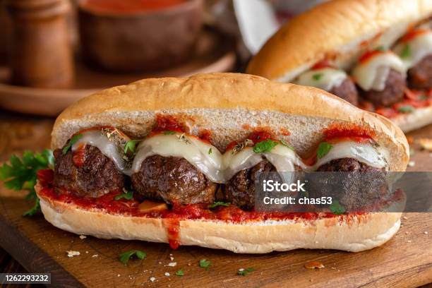 Meatball Sub Sandwich Stock Photo - Download Image Now - Meatball, Submarine, Cheese