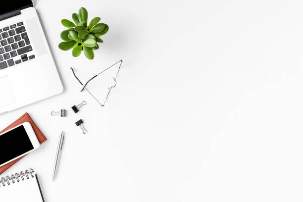 istock Office desktop with laptop and business accessories. Elegant workspace 1262293254
