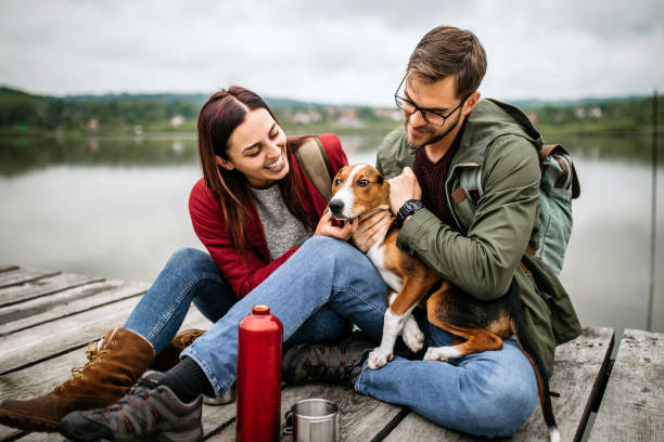 istock Playful couple and cute dog 1262293350