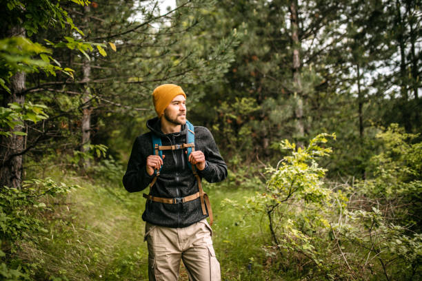 istock Enjoying hiking in wood alone 1262293352