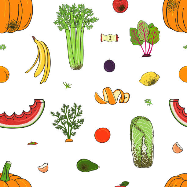 illustrations, cliparts, dessins animés et icônes de modèle homogène des déchets organiques de compost. rôtir les fruits et légumes. - dirt backgrounds humus soil textured