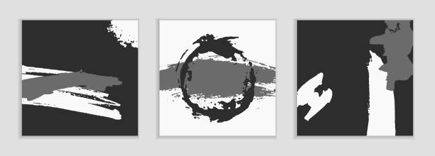 istock Black and white templates for social networks. Set of abstract vector backgrounds. Hand-drawn spots and waves. Handmade ink illustration. Vector texture for design. Jagged grunge lines. 1262297015