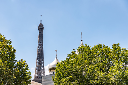 View of Eiffel Tower along the River Seine, Paris France