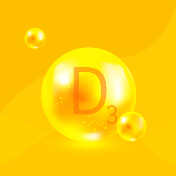 витамин d3, желтая капсула для черепии. вектор. - d3 stock illustrations