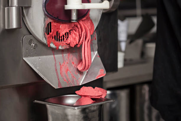 istock Close up of from the cherry ice cream maker machine 1262299047