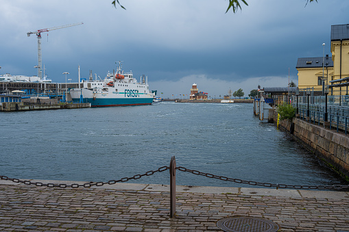 Helsingborg, Sweden - July 26, 2020: ForSea operates the route between Helsingborg, Sweden, and Helsingor, Denmark with the worlds first high-intensity battery-operated ferry line