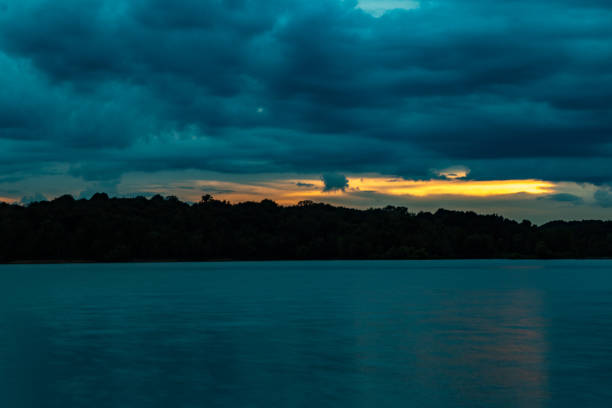 View of Barren River Lake in Western Kentucky during sunset from the parking lot of State Park Marina