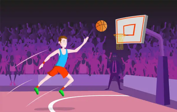 Vector illustration of Basketball player makes slam dunk