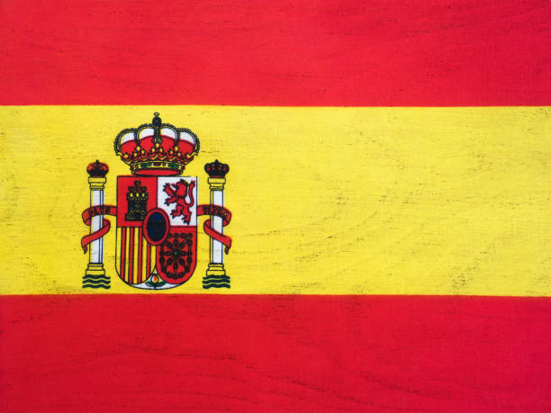 Flag of Spain. Beautiful greeting card. Closeup Flag of Spain. Beautiful greeting card. Close-up, view from above. National holiday concept. Congratulations for family, relatives, friends and colleagues corsican flag stock pictures, royalty-free photos & images