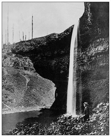 Antique black and white photo: Silver Creek Falls, Oregon