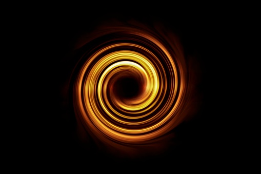 Túnel espiral brillante con niebla naranja sobre fondo negro photo
