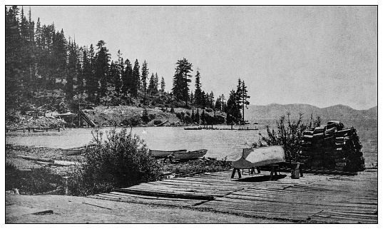 Antique black and white photo: Lake Tahoe, California