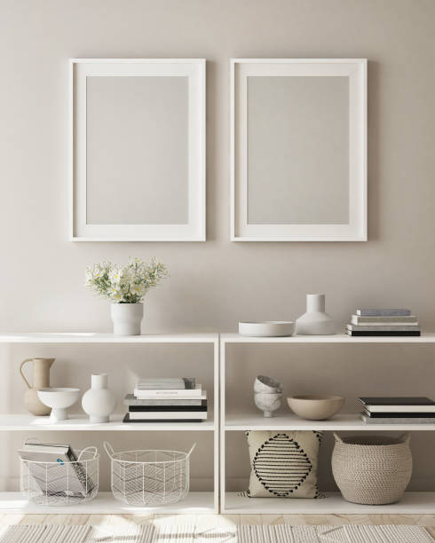 istock mock up poster frame in modern interior background, scandinavian style, 3D render 1262306738