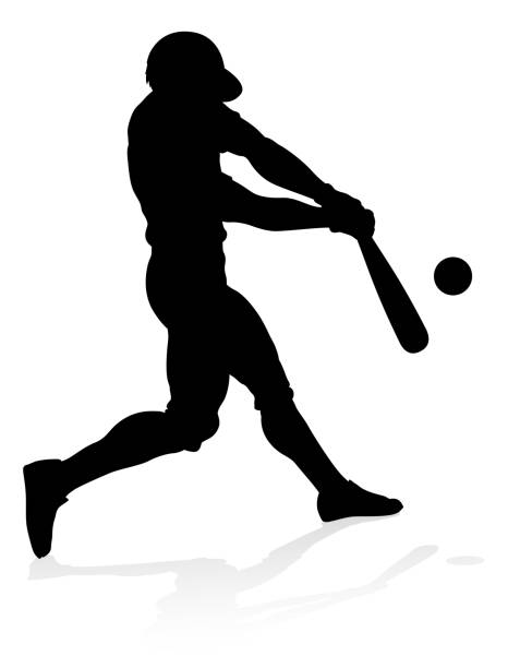 бейсболист силуэт - baseball player baseball batting sport stock illustrations