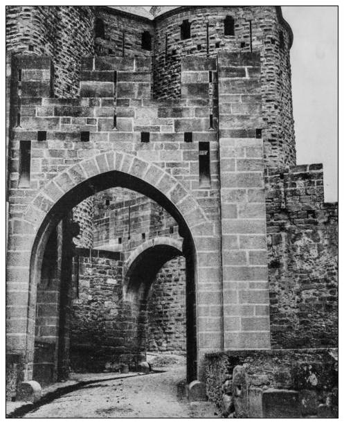 istock Antique black and white photo: Gateway of Carcassonne 1262323700