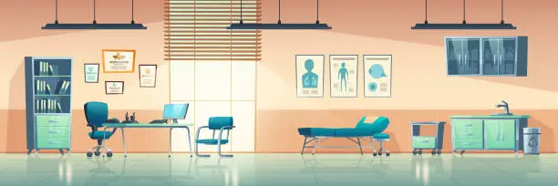 Vector illustration of Medical office interior, empty clinic doctor room