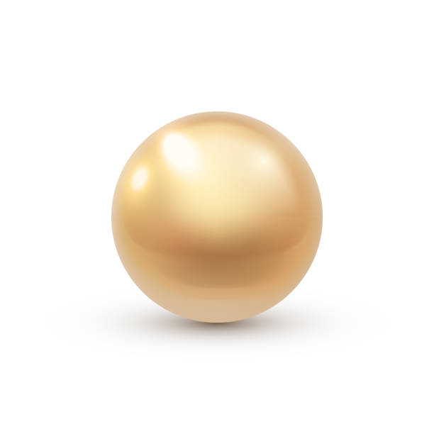 realistische glänzende goldperle auf ebenem hintergrund - pearl stock-grafiken, -clipart, -cartoons und -symbole