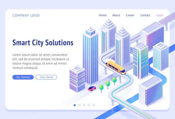 Vector illustration of Vector landing page of smart city solutions