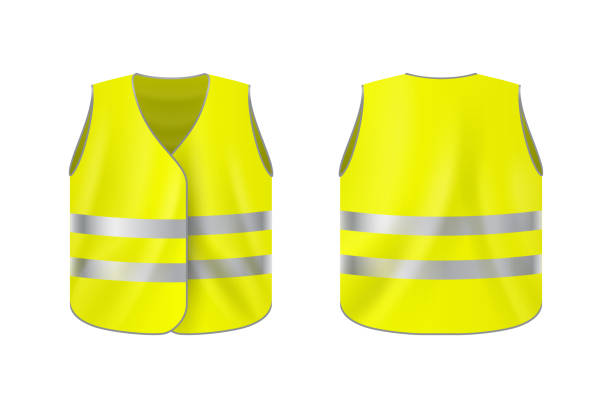 Realistic reflective vest, front and back view Vector illustration of reflective vest on a plain backgrounds reflector stock illustrations