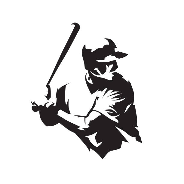baseballista trzymający nietoperza, odosobnioną sylwetkę wektorową. logo bejsbolowe ciasto, sportowiec drużynowy - baseball player baseball holding bat stock illustrations