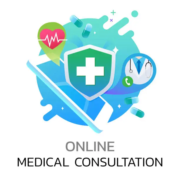 Vector illustration of Online medical consultation on mobile application technology concept, Online doctor healthcare and diagnosis