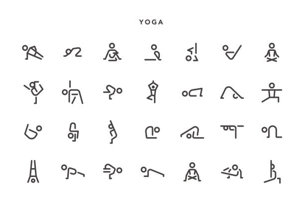 Yoga Icons Yoga Icons - Vector EPS 10 File, Pixel Perfect 28 Icons. headstand stock illustrations