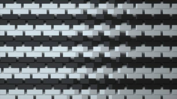 istock Abstract image of a rhythmic pattern of white and black rectangles of different levels 3D image 1262339954