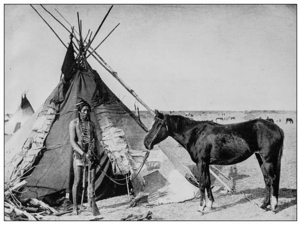 Antique black and white photo: Native north American Antique black and white photo: Native north American indigenous north american culture photos stock illustrations
