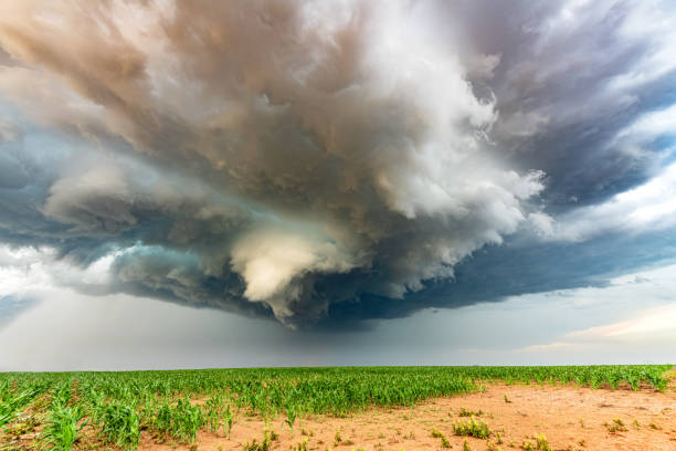 célula tornadica sobre campo gramado - storm corn rain field - fotografias e filmes do acervo