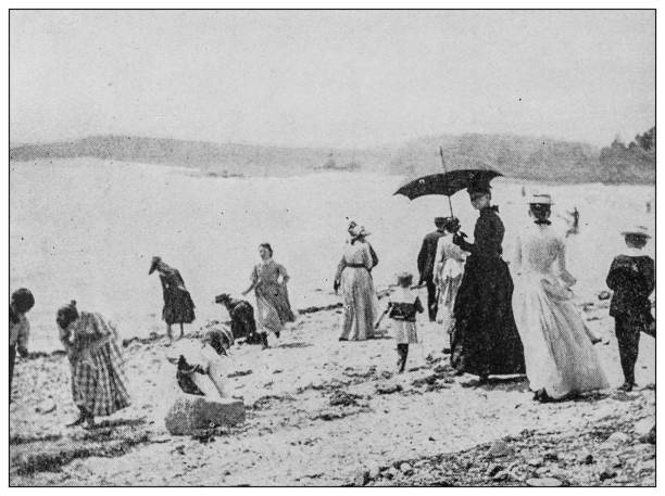 Antique black and white photo: People on Coney Island
