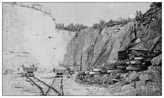 Antique black and white photo: Lime Quarry, Camden, Maine