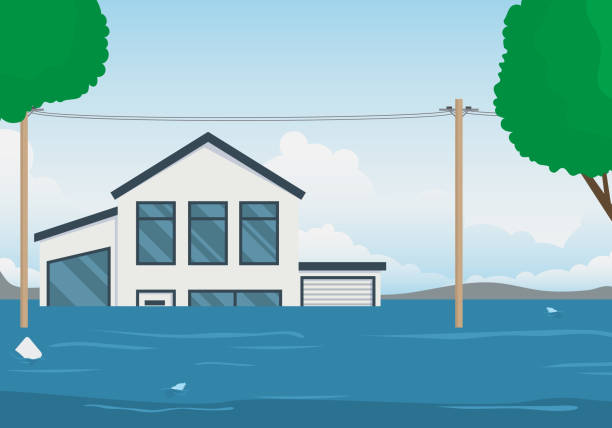 istock Cartoon House Building and Natural Disaster Card Background. Vector 1262359250