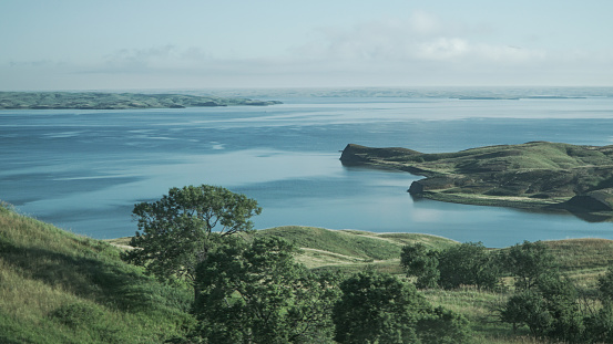 Landscape of Lake Oahe from the elevated land.