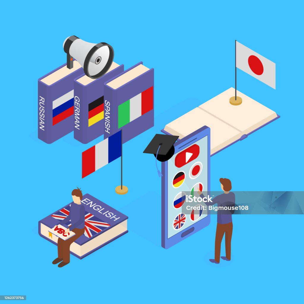 Academic Language Graphics Language School Infographics Concept 3d Isometric View Vector Stock ...