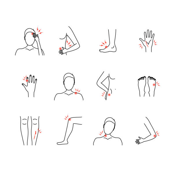ilustrações de stock, clip art, desenhos animados e ícones de line color pain human body set. vector - elbow