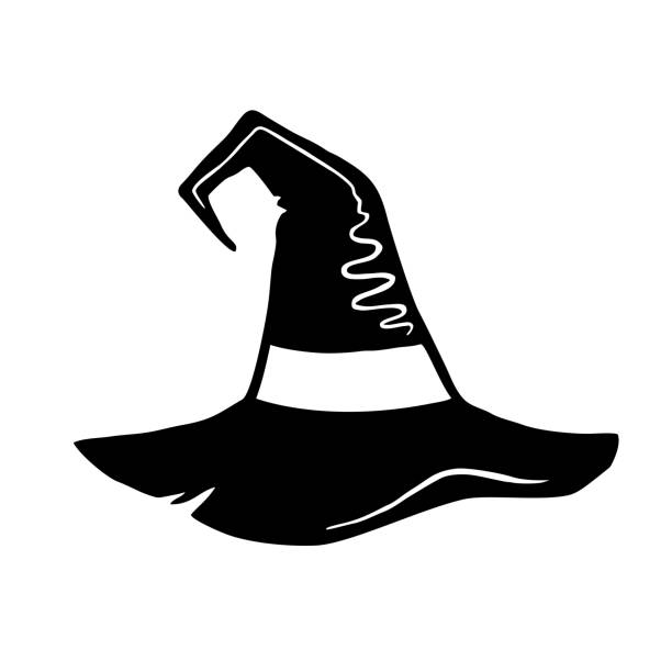Witch hat vector stock illustration. Witch hat isolated vector stock illustration. Hand drawn black silhouette for decoration, card, cutting or t shirt design. witchs hat stock illustrations