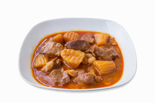 Close up Muslim style chicken and potato curry or chicken mussaman curry