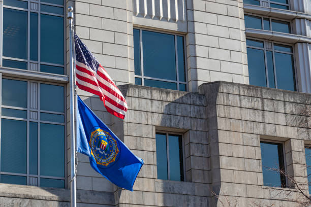 FBI & American Flags at the FBI Washington HQ stock photo