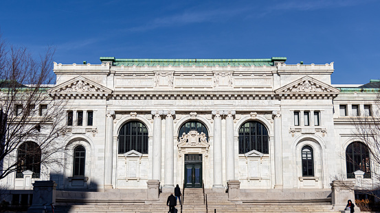 Manhattan, New York, USA - March, 2024. New York Library on Avenue A.