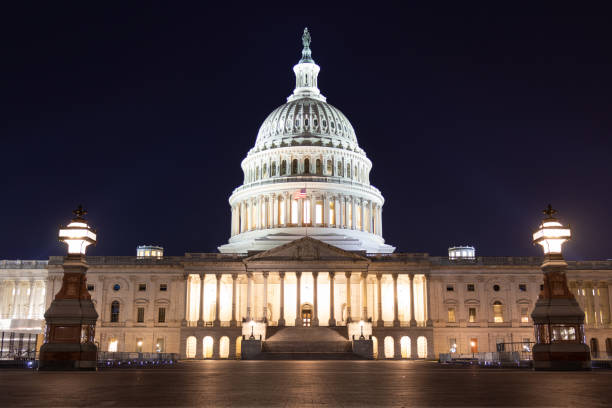 U.S. Capitol Building seen from the Front late at Night. stock photo