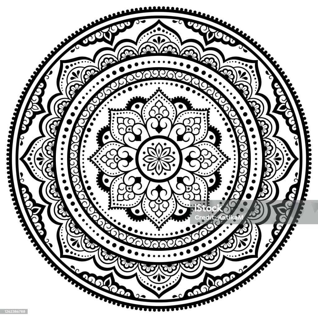 Circular Pattern In Form Of Mandala With Flower For Henna Mehndi Tattoo  Decoration Decorative Ornament In Ethnic Oriental Style Outline Doodle Hand  Draw Vector Illustration Coloring Book Page Stock Illustration - Download