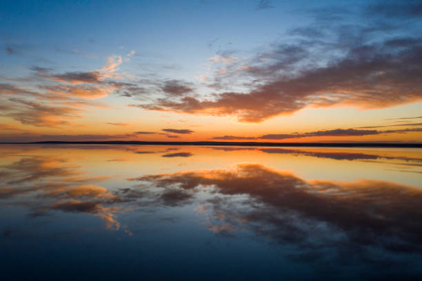 Beautiful sunset over the Salt Lake in Turkey. Taken via drone.