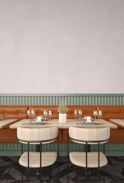 istock Restaurant interior with sofa,chairs tables and white wall background.3d rendering 1262392877