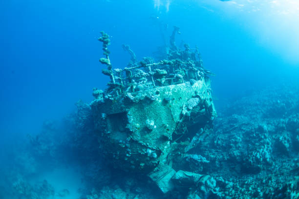 naufrágio de navio, naufrágio subaquático, naufrágio de navio de guerra, naufrágio de barco pescador - shipwreck - fotografias e filmes do acervo