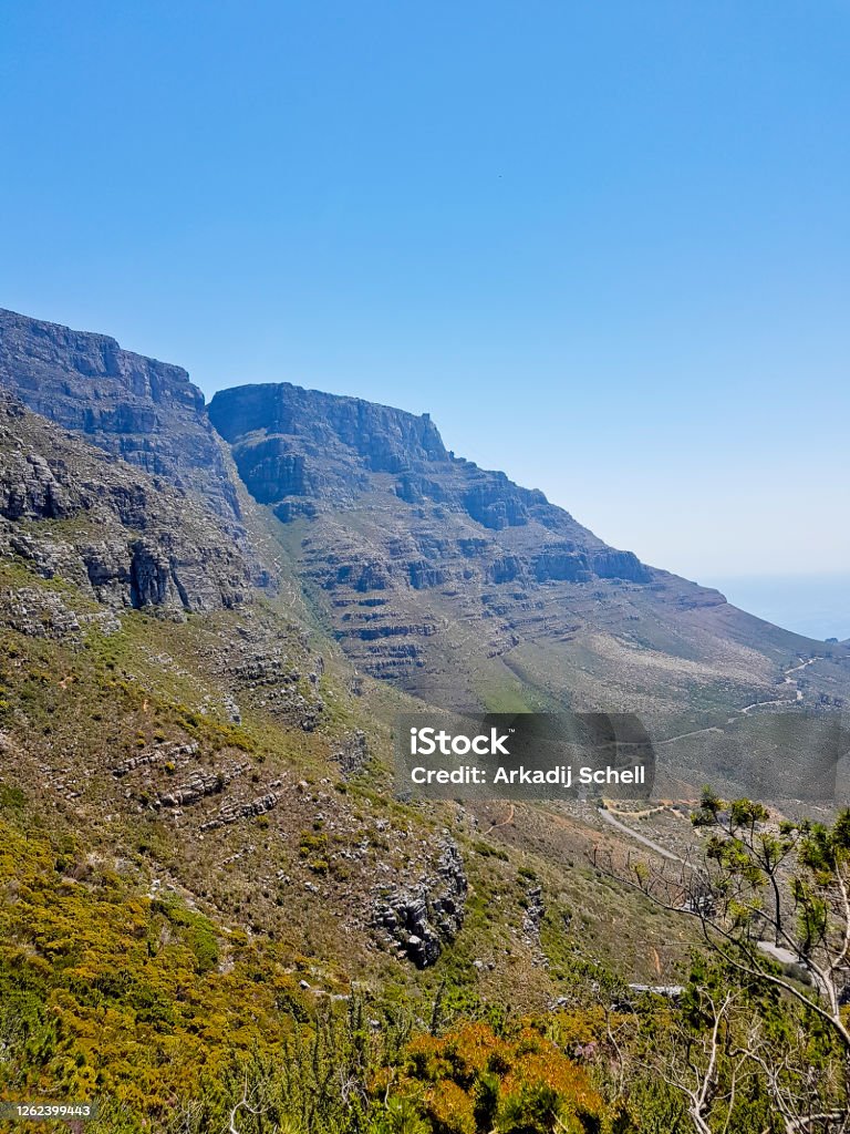 Walking trail path on Table Mountain National Park, Cape Town. Walking trail path on Table Mountain National Park in Cape Town, South Africa. Landscape - Scenery Stock Photo