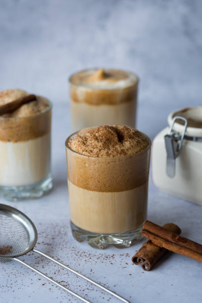 istock Close up of Dalgona whipped coffee on light background 1262399591